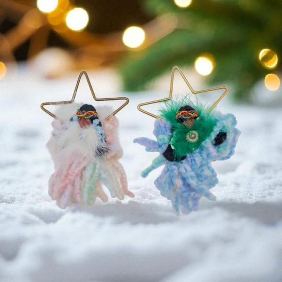 2 Native American Indigenous Crochet Angel Brass Star Ornaments - Picture 1 of 6